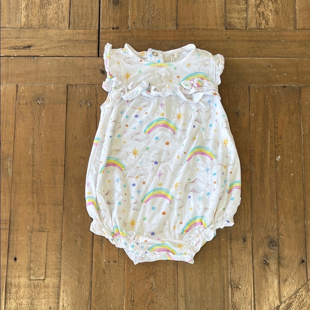 Posh Peanut parz rainbow star bamboo bubble romper 3-6 months bows ruffles